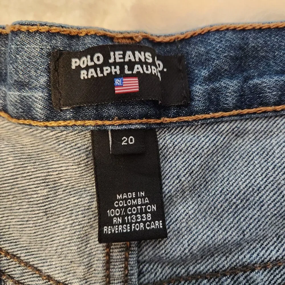 Y2K Polo Jeans Co Boys 20 Blue Denim Jeans Straight Leg Ralph Lauren 30x29.5 Vtg